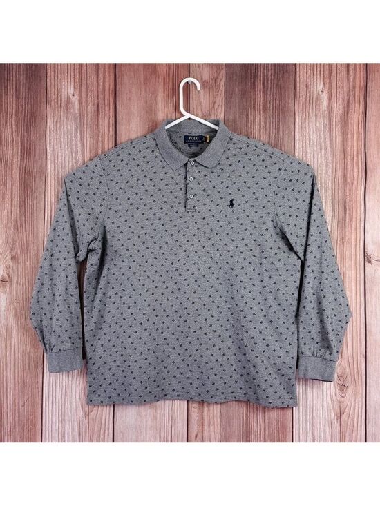 Polo Ralph Lauren Other - Polo Ralph Lauren Polo Shirt Mens XL Long Sleeve Gray Geometric AOP Classic Fit